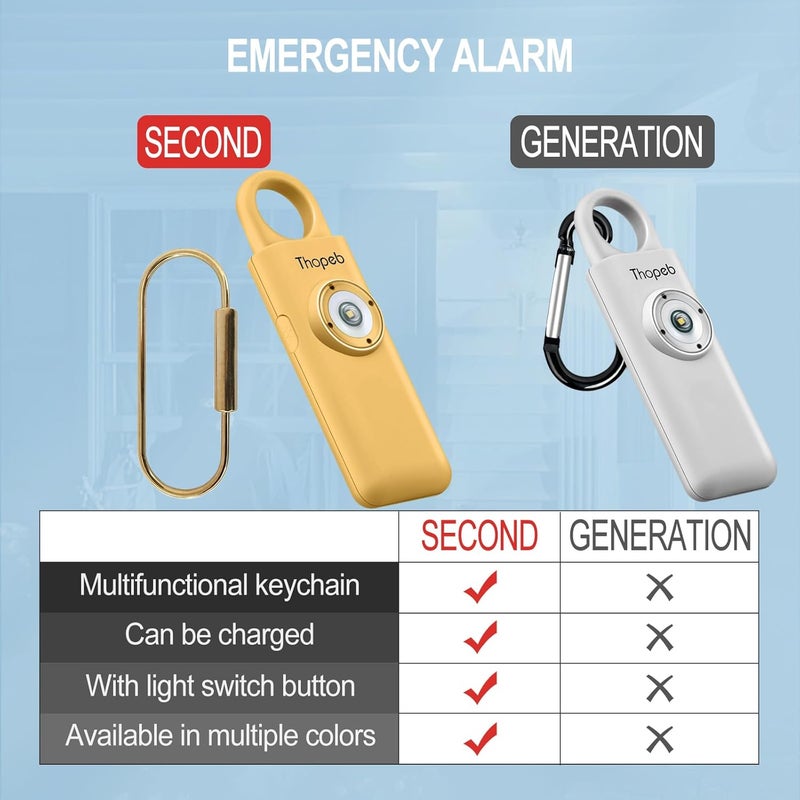 Thopeb – Personal Safety Alarm for Women–135dB Siren, Strobe Light and Rechargeable - Safety Alarm Keychain for Women (Metallic Gold) - Image 3